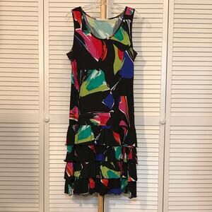 Peter Nygard Floral Scoop Neck Sleeveless Shift Midi Dress M